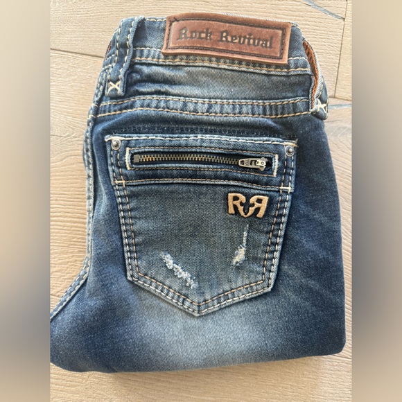 Rock Revival Denim - Rock Revival Dark Blue Jeans with Gold Accents